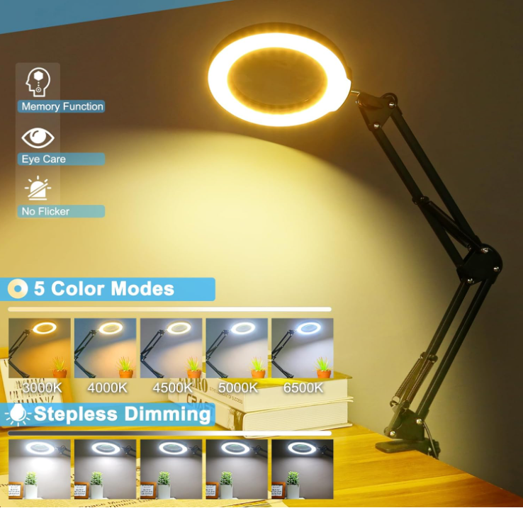 LED Magnifying Lamp with Adjustable Brightness