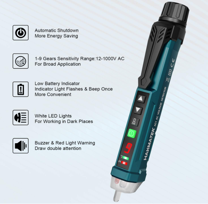 Non-Contact Voltage Tester (NCV) with Vibration Alert