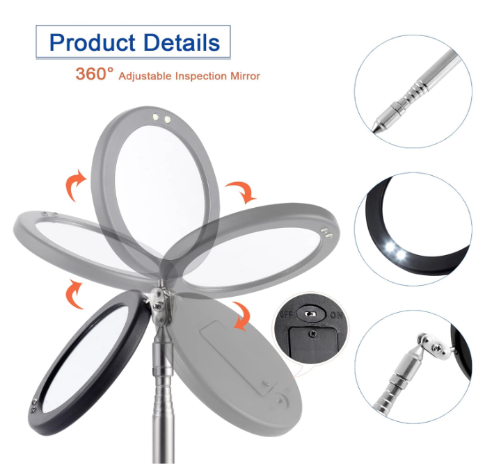 Telescopic Inspection Mirror with LED Light